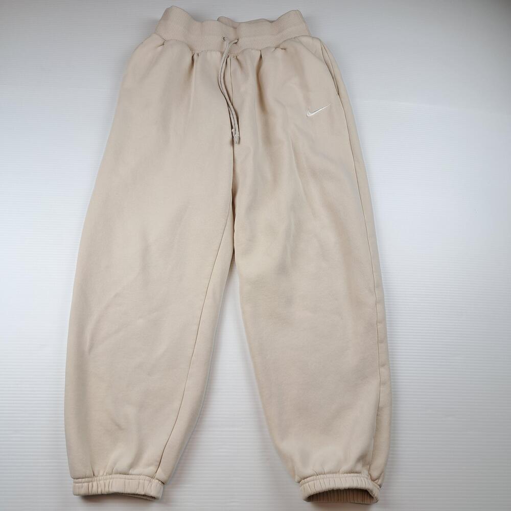 Nike Pants Womens Small Beige Fleece Jogger Sweatpants Pockets Drawstring Swoosh
